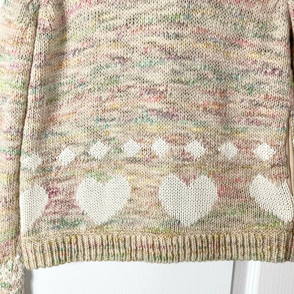 Nwot LOVESHACKFANCY Cardigan M Pink White-Hearts Gold-Snap-Up Wool Cotton Pocket - Picture 11 of 16